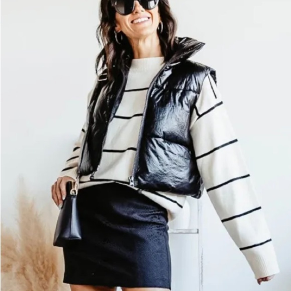 Simply Southern Cropped Faux Leather Puffer Vest